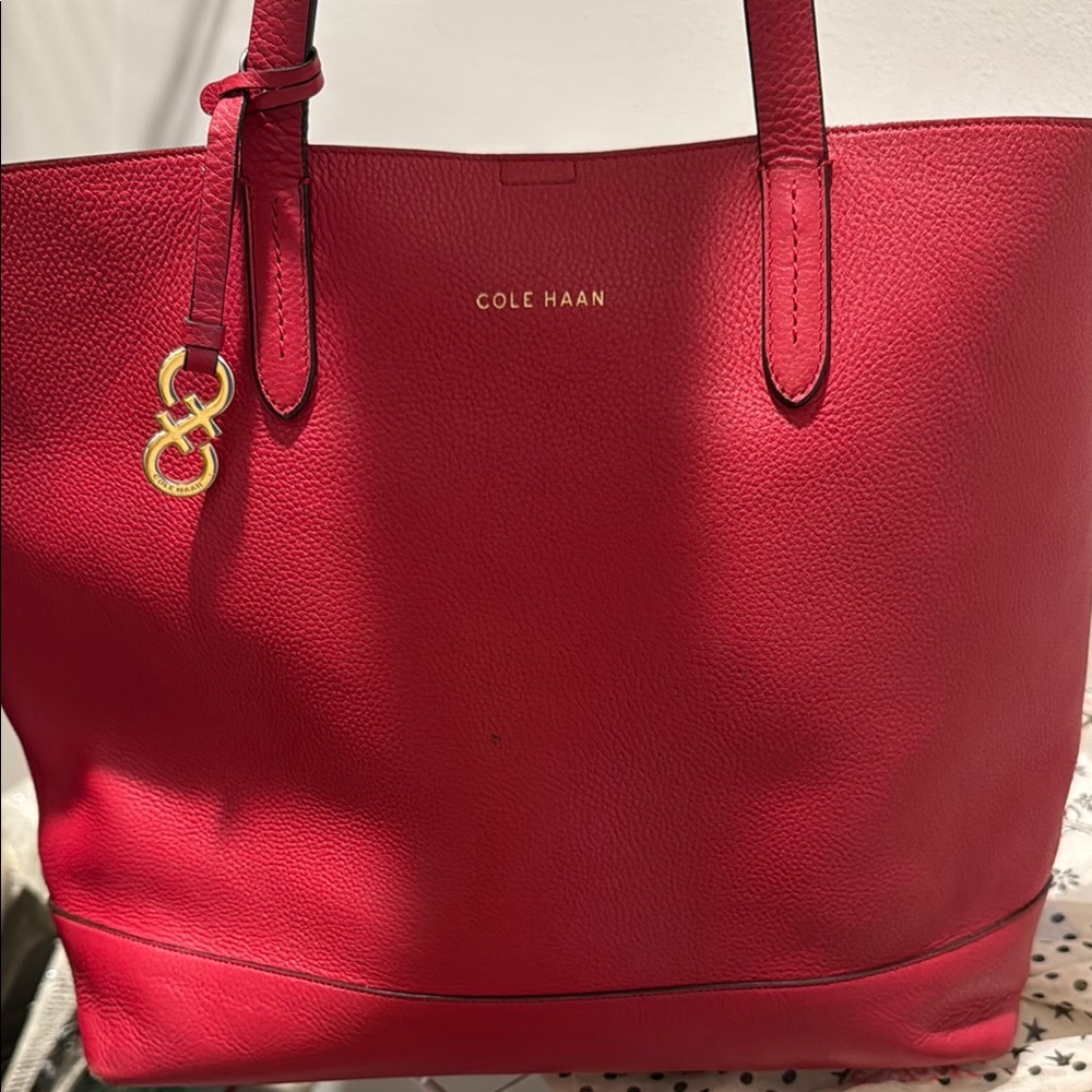 Cole Haan Red Tote Bag with Elegant Gold Accent